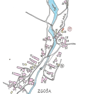 Zgoša na karti franciscejskega katastra, 1827